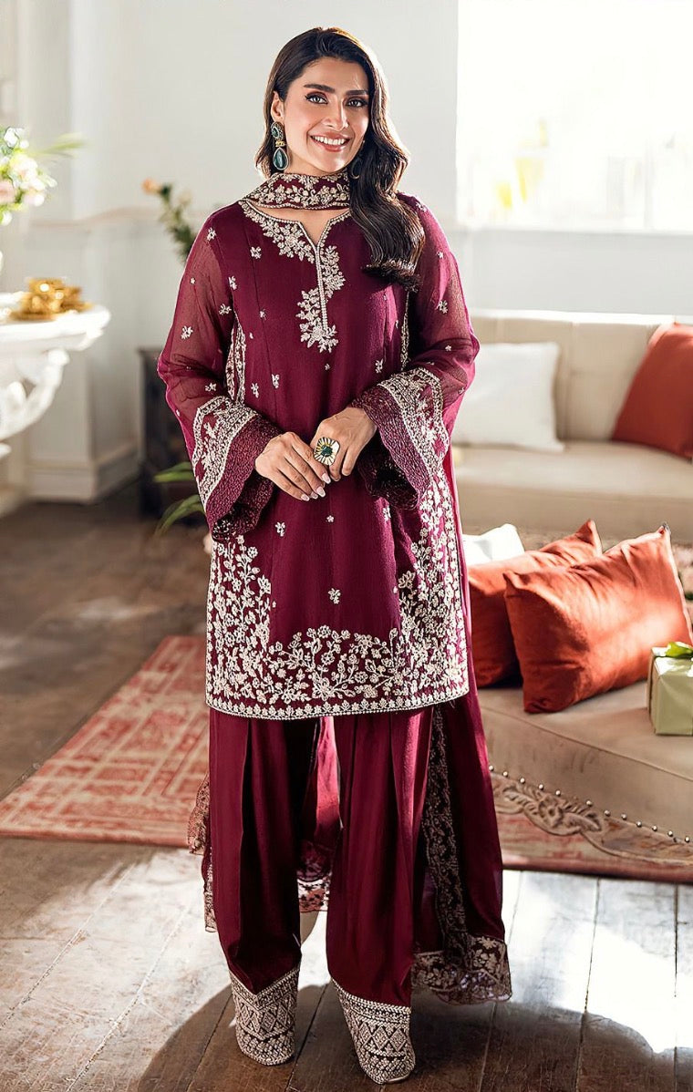 AZURE | dhanak 3-piece luxury heavy embroidered suit with heavily embroidered shawl – winter collection 2025-2026