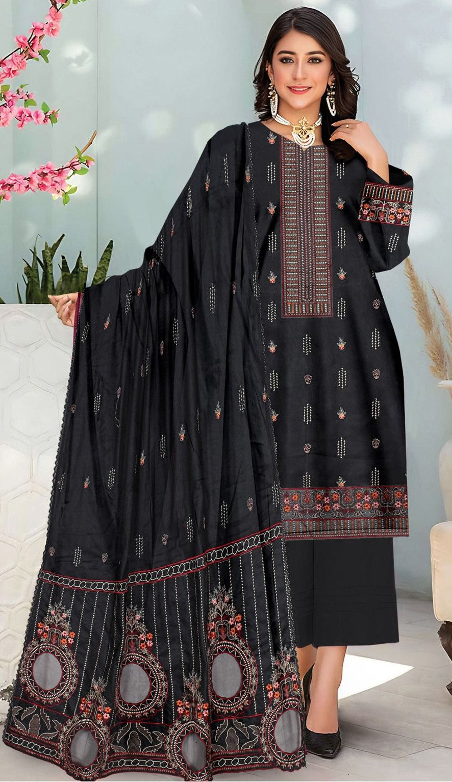 Mushq dhanak 3-piece luxury heavy embroidered suit with heavily embroidered aplik shawl – winter collection 2025-2026