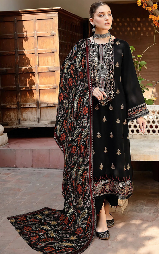Bareeze 3-piece Dhanak luxury heavy embroidered suit with heavily embroidered aplik shawl – winter collection 2025-2026