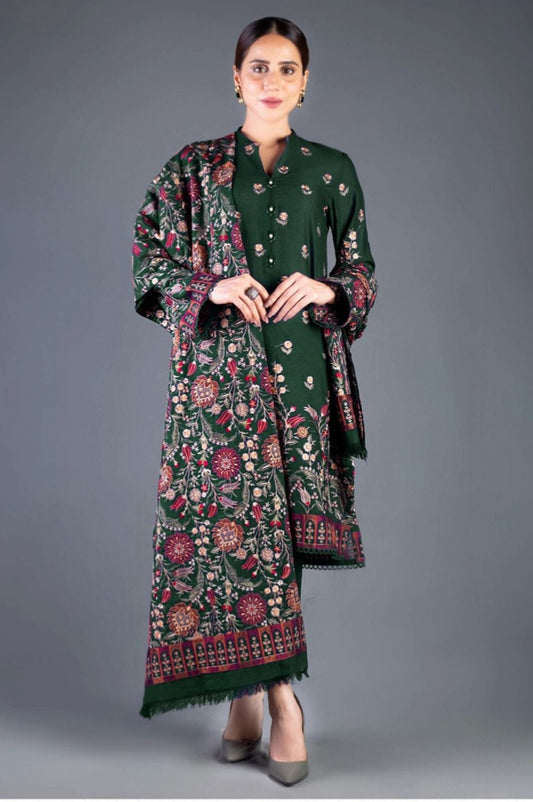 Bareeze dhanak 3-piece luxury heavy embroidered suit with heavily embroidered shawl – winter collection 2025-2026