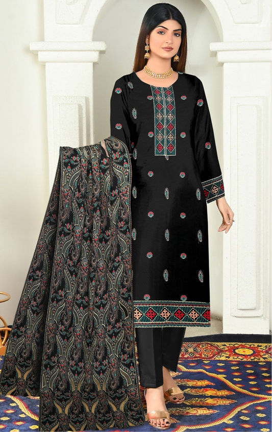 Bareeze 3-piece Dhanak luxury heavy embroidered suit with heavily embroidered aplik shawl – winter collection 2025-2026