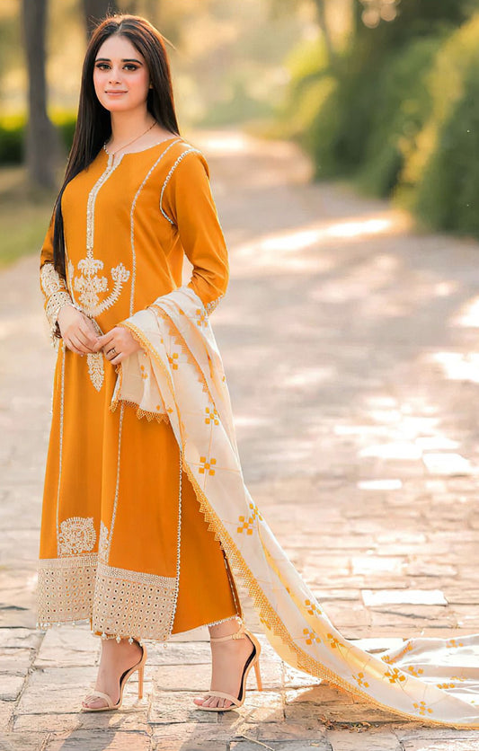 Maria B dhanak 3-piece luxury embroidered suit with border embroidered shawl – winter collection 2025-2026