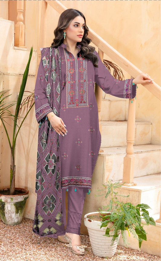 Bareeze 3-piece Dhanak luxury heavy embroidered suit with heavily embroidered aplik shawl – winter collection 2025-2026