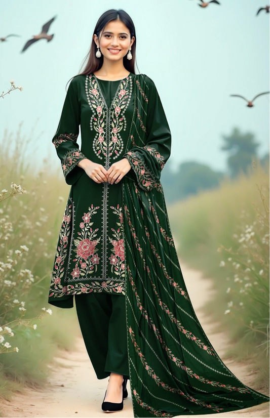 Bareeze dhanak 3-piece luxury heavy embroidered suit with heavily embroidered shawl – winter collection 2025-2026