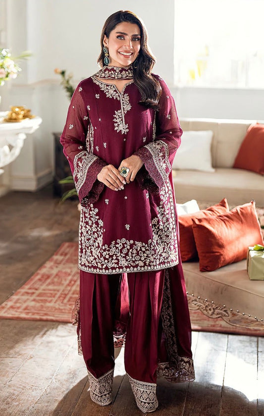 AZURE | dhanak 3-piece luxury heavy embroidered suit with heavily embroidered shawl – winter collection 2025-2026