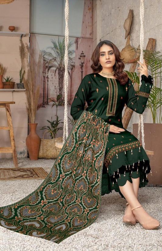 Dhanak 3-Piece Luxury Heavy Embroidered Suit with Heavily Embroidered Eplic work Shawl – Winter Collection 2025-2026