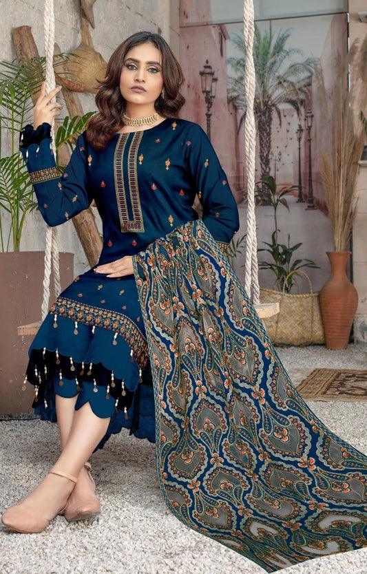 dhanak 3-piece luxury heavy embroidered suit with heavily embroidered aplik shawl – winter collection 2025-2026