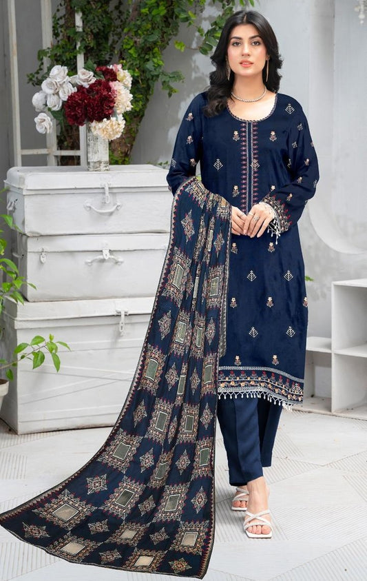 dhanak 3-piece luxury heavy embroidered suit with heavily embroidered aplik shawl – winter collection 2025-2026