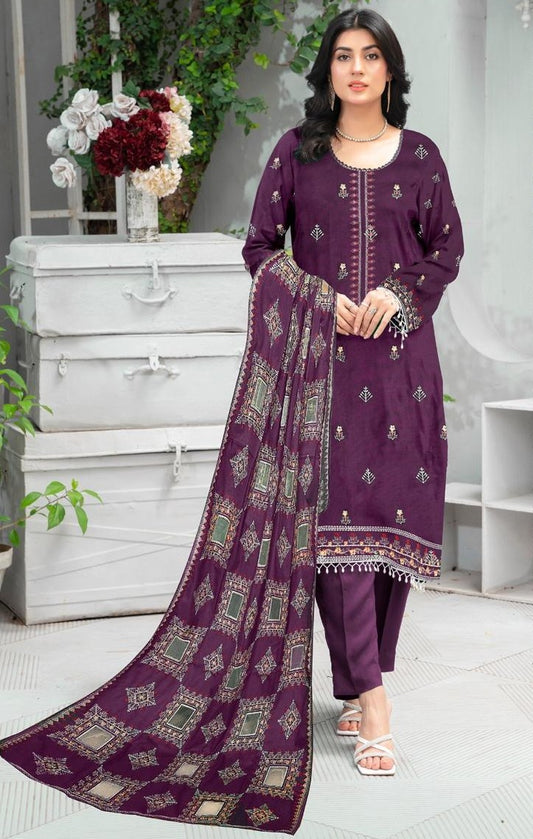 dhanak 3-piece luxury heavy embroidered suit with heavily embroidered aplik shawl – winter collection 2025-2026