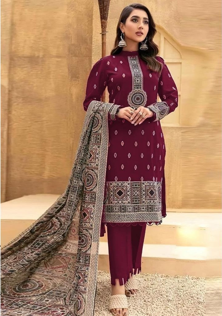 dhanak 3-piece luxury heavy embroidered suit with heavily embroidered aplik shawl – winter collection 2025-2026