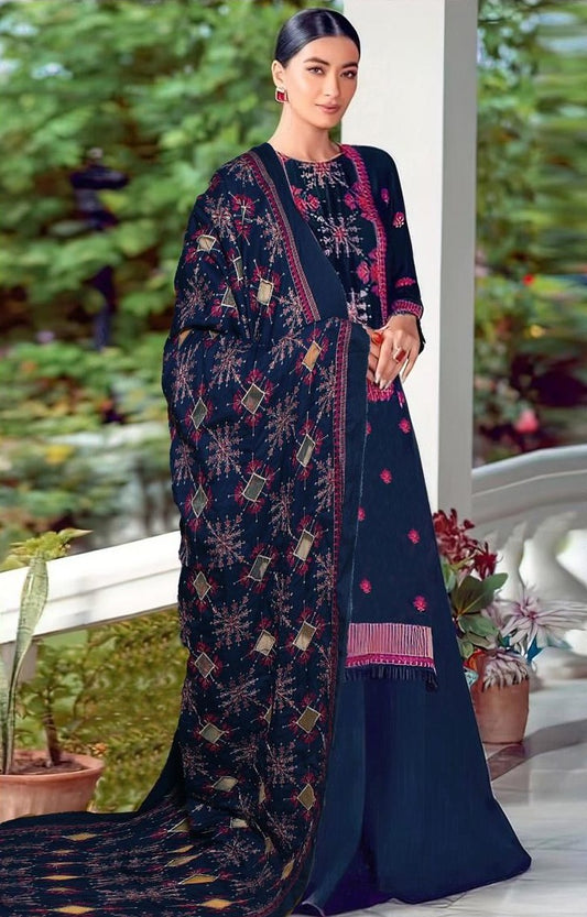 dhanak 3-piece luxury heavy embroidered suit with heavily embroidered aplik shawl – winter collection 2025-2026