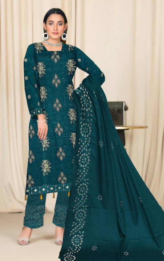 dhanak 3-piece luxury heavy embroidered suit with border embroidered shawl – winter collection 2025-2026
