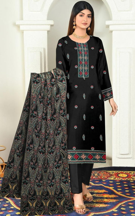 dhanak 3-piece luxury heavy embroidered suit with heavily embroidered aplik shawl – winter collection 2025-2026