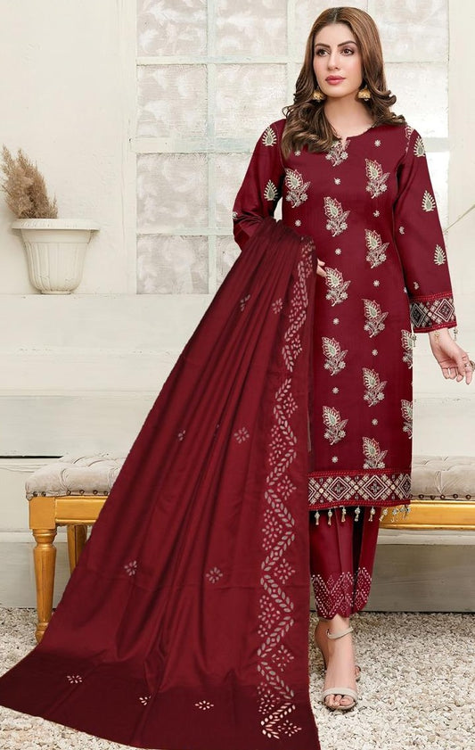 dhanak 3-piece luxury heavy embroidered suit with heavily border aplik embroidered shawl – winter collection 2025-2026