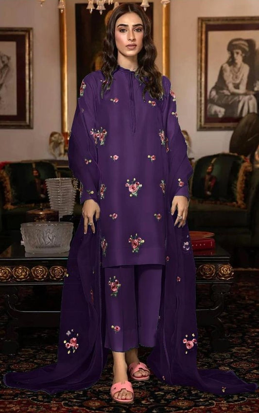 3- piece shamooz silak all over embroidered with organza embroidered dupatta winter collection 2025-26