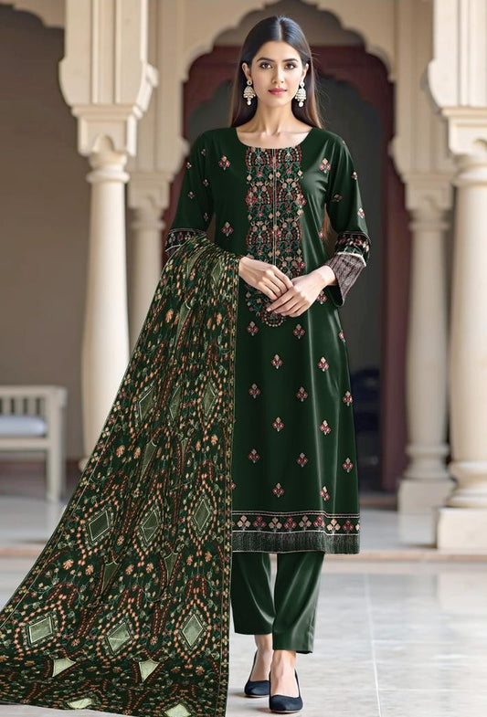 dhanak 3-piece luxury heavy embroidered suit with heavily embroidered aplik shawl – winter collection 2025-2026