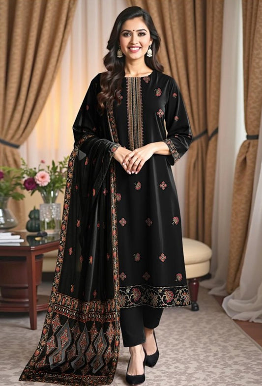 dhanak 3-piece luxury heavy embroidered suit with heavily embroidered aplik shawl – winter collection 2025-2026